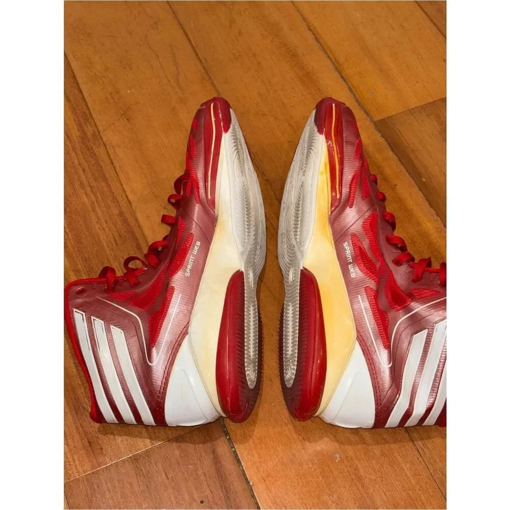adidas adizero Red and White High-Top Basketball Shoes size 6.5